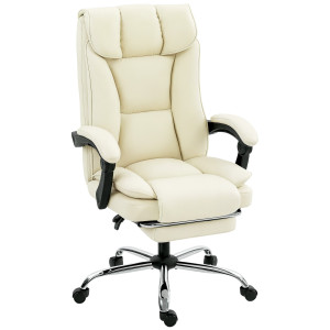 Altro Sedia Da Ufficio Reclinabile A 155° Con Poggiapiedi, Doppia Imbottitura E Rivestimento In Finta Pelle, Beige