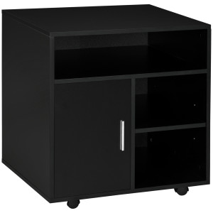 Altro Mobile Porta Stampante A Rotelle Con Armadietto E 3 Ripiani Aperti, In Legno, 60x50x65.5 Cm, Nero