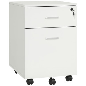 Altro Cassettiera Ufficio A 2 Cassetti Con Serratura E 5 Ruote, In Truciolato, 40x49x58 Cm, Bianco