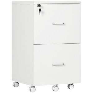 Altro Armadietto Da Ufficio Con 2 Cassetti E 5 Ruote, Schedario In Mdf E Truciolato, 43x45x72 Cm, Bianco