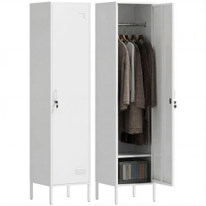 Altro Armadio Metallico Con Porta Chiudibile, Portanome E Asta Appendiabiti, 40x40x179 Cm, Bianco