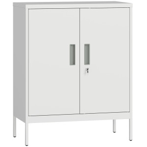 Altro Armadietto Da Ufficio In Acciaio A 2 Ripiani Regolabili Con Serratura E 2 Chiavi, 80x40x100 Cm, Bianco