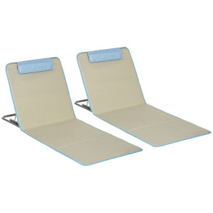 Altro Set 2 Sdraio Da Spiaggia Pieghevoli Con Schienale Regolabile E Poggiatesta, 53x124x35-45 Cm, Beige E Azzurro