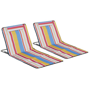 Altro Set 2 Sdraio Da Spiaggia Pieghevoli Con Schienale Regolabile E Poggiatesta, 53x124x35-45 Cm, Multicolore