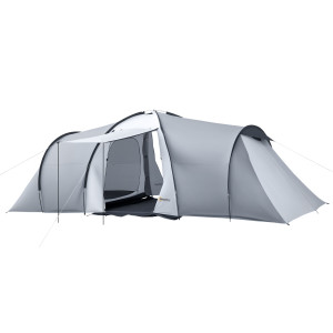 Altro Tenda Da Campeggio 5 Posti Con 2 Camere Impermeabile Con Baldacchino, 590x245x193 Cm, Grigio
