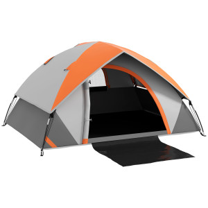 Altro Tenda Da Campeggio 2 Posti Con Finestra A Rete E Gancio, In Poliestere, 210x150x110 Cm, Grigio E Arancione