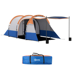 Altro Tenda Da Campeggio Impermeabile Con 2 Aree E 3 Ingressi, Poliestere E Fibra Di Vetro, 420x200x150 Cm, Arancione