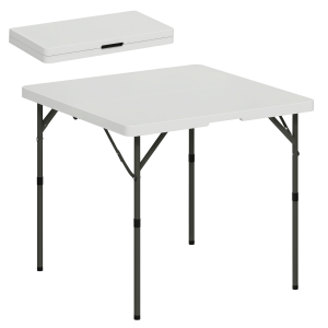 Altro Tavolo Da Campeggio Pieghevole Con 2 Altezze Regolabili In Hdpe E Metallo, 86x86x74 Cm, Bianco