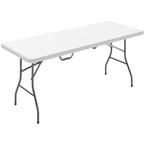 Altro Tavolo Da Giardino Pieghevole Con Maniglia, Acciaio E Plastica, 180x74x74 Cm, Bianco