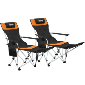 Altro Set 2 Sedie Da Campeggio Pieghevoli Con Poggiapiedi E Portabicchieri, 82x50/100x88 Cm, Nero E Arancione