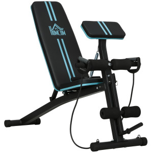 Altro Panca Multifunzione Pieghevole Con Schienale Regolabile A 7 Livelli, Leg Extension, Cuscinetto Ed Elastici, Blu