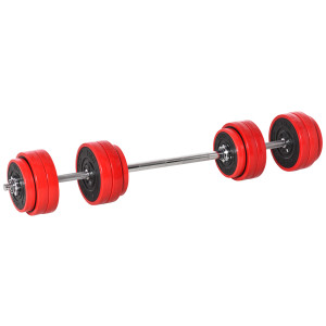 Altro Set Di Manubri Pesi 2 In 1 Da 30kg, Dischi Con Rivestimento In Plastica Antigraffio, Rosso E Nero