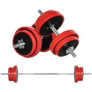 Altro Set Bilanciere E Dischi 65kg Totali Per Workout In Casa, In Metallo, Sabbia Di Ferro E Gomma, Rosso