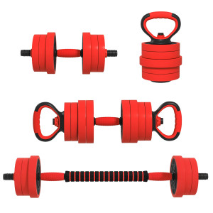 Altro Set Pesi Da Palestra 4 In 1 Da 30kg, Convertibile In Kettlebell, 2 Manubri, Bilanciere E Supporto Flessioni, Rosso