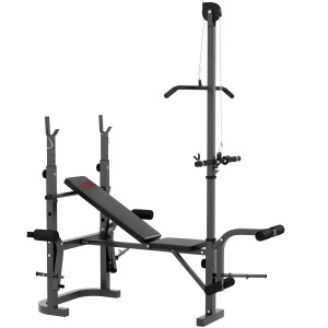 Altro Panca Palestra Multifunzione Regolabile Con Rack Bilanciere Con Leg Extension, Low Row, Arm Curl, Nero