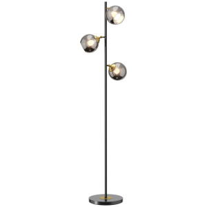 Altro Lampada Da Terra In Metallo Ad Albero Con 3 Paralumi In Vetro, Ø36x162 Cm, Nero E Grigio