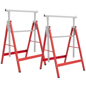 Altro Set 2 Cavalletti Da Lavoro Telescopici 80-130 Cm Pieghevoli, In Acciaio Q195, 68x58x80 Cm, Rosso E Argento