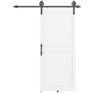 Altro Porta Scorrevole In Stile Country Con Binario E Maniglia, In Legno E Acciaio, 183x0.6x4 Cm, Bianco E Nero