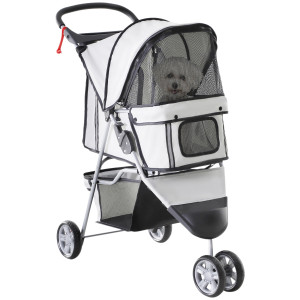 Altro Passeggino Per Cani Pieghevole Con Portabicchieri E Cestino, In Acciaio E Poliestere, 75x45x97 Cm, Grigio
