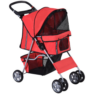 Altro Passeggino Per Cani Pieghevole In Tessuto Con Cestino E Portabicchieri, 75x45x97cm Rosso