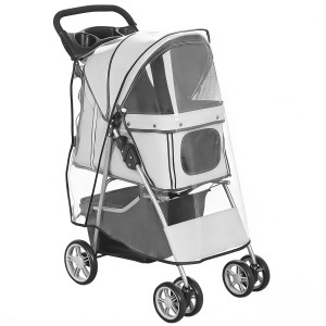Altro Passeggino Per Cani Pieghevole Con Copertura Antipioggia, Ruote Girevoli E Cuscino Lavabile, Grigio