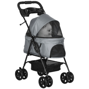 Altro Passeggino Per Cani Pieghevole Con Guinzaglio Di Sicurezza E Cestino Portaoggetti, Grigio