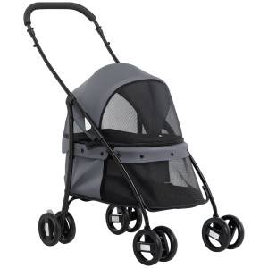 Altro Passeggino Per Cani Pieghevole Con Tettuccio Regolabile, Borsa E 2 Guinzagli, 82x47x97 Cm, Grigio E Nero