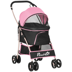 Altro Passeggino Per Cani 2 In 1 Pieghevole E Convertibile In Trasportino Con 2 Guinzagli E Cuscino, Rosa
