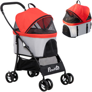 Altro Passeggino Per Cani Pieghevole Con Trasportino Rimovibile E Tettuccio, 82x49.5x98cm, Rosso