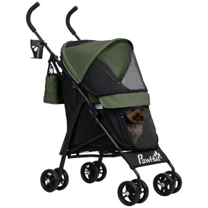 Altro Passeggino Per Cani Con 2 Finestre A Rete, In Acciaio E Tessuto Oxford, 76x44x103 Cm, Nero E Verde Scuro