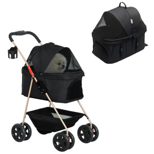 Altro Passeggino Per Cani 3 In 1 Pieghevole Con Borsa Trasportino E Cestino Inferiore, Nero