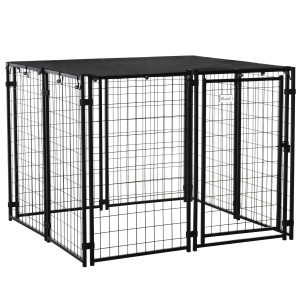 Altro Recinto Per Cani Pieghevole Con Copertura, 8 Pannelli Con Porta Bloccabile, 141x141x113cm, Nero