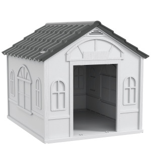 Altro Casetta Per Cani In Pp Impermeabile Con Tetto Inclinato E Porta Di Ingresso, 84.2x98.2x82 Cm, Grigio