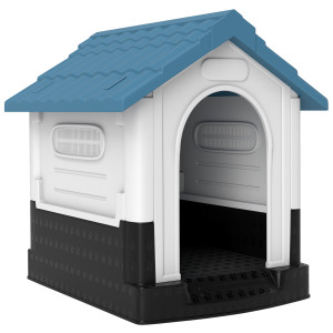 Altro Cuccia Per Cani Piccoli Da Esterno In Plastica Con Finestre E Base Rialzata, 64.5x57x66 Cm, Blu