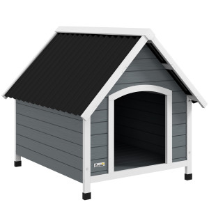 Altro Cuccia Per Cani In Legno Da Esterno, Casetta Per Cani Grandi Con Pavimento Rimovibile, 84x99x87cm, Grigio