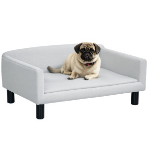 Altro Divano Per Cani Taglia Media E Piccola Vellutato Con Cuscino, Braccioli E Schienale, 82x54x36 Cm, Grigio Chiaro