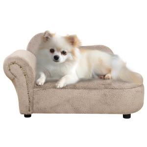 Altro Divano Per Cani Rialzato Con Spazio Portaoggetti A Scomparsa, In Legno E Tessuto Vellutato, 80x40x46 Cm, Beige