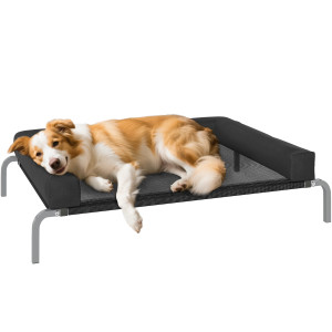 Altro Lettino Per Cani Rialzato Di 19.5 Cm Con Cuscino A U, In Poliestere E Acciaio, 110x75x30 Cm, Nero E Argento