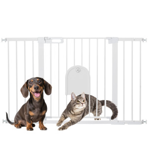 Altro Cancelletto Per Cani Estensibile Con Porta A Chiusura Automatica, In Metallo E Abs, 75-131x76 Cm, Bianco