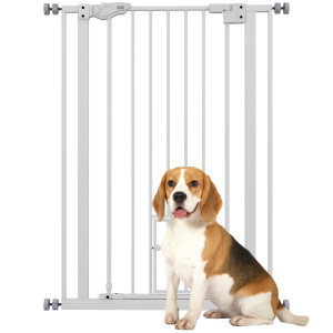Altro Cancellino Per Cani Regolabile Alto Con Porta Piccola E Chiusura Automatica, 74-80x104cm, Bianco