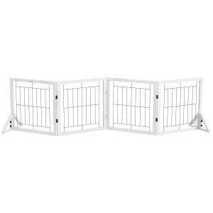 Altro Cancellino Per Cani Pieghevole Con 4 Pannelli E Piedini Triangolari, 280x70 Cm, Bianco