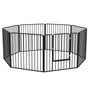 Altro Recinto Per Cani A 8 Pannelli Modulabili Da Interno Ed Esterno, In Acciaio, 164x164x60 Cm, Nero