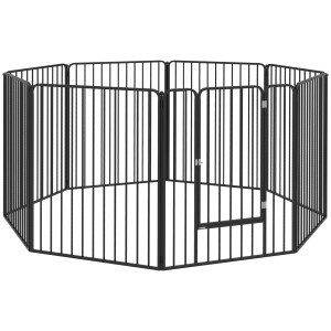 Altro Box Per Cani A 8 Pannelli Modulabili Da Interno Ed Esterno Con 9 Picchetti, In Acciaio, 164x164x100 Cm, Nero