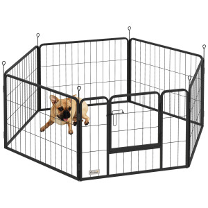 Altro Recinto Per Cani A 6 Pannelli Modulabili Da 80x1.5x60 Cm In Acciaio Grigio Scuro Con Porta Di Ingresso