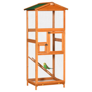 Altro Gabbia Per Uccelli Alta 165cm In Legno Da Esterno Con 2 Porte E Vassoio Estraibile, Arancione