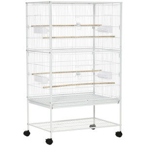 Altro Gabbia Per Uccelli Da Interni Con Vassoio Estraibile, 4 Ruote E Trespolo, 78x52x132 Cm, Bianco