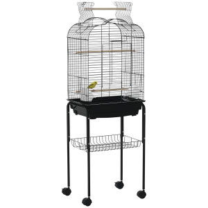 Altro Gabbia Per Uccelli Con 3 Posatoi, 2 Ciotole E 2 Porte Laterali, In Acciaio, Pp E Legno, 46x36x130 Cm, Nera