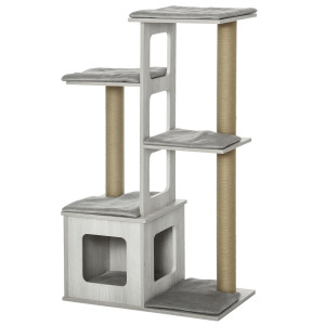 Altro Albero Tiragraffi Per Gatti MultI-Livello Con Cuccia E Corde In Iuta, 67x38.5x114 Cm, Grigio