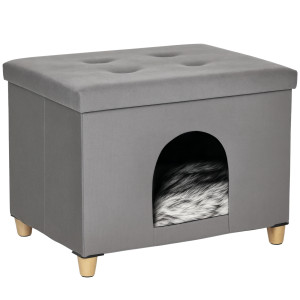 Altro Casetta Per Gatti Pouf Poggiapiedi Imbottito Con Cuscino Rimovibile E Lavabile, Grigio