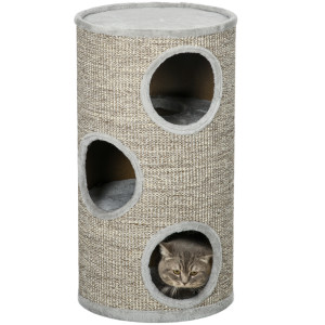 Altro Cuccia Per Gatti A 3 Livelli Con Tiragraffi In Sisal E Peluche, Ø38x70cm, Grigio Chiaro